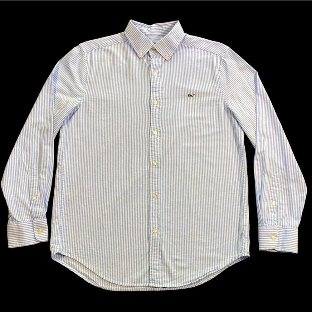 NWOT- Vineyard Vines Blue Striped Whale Button-Down Boys Shirt
